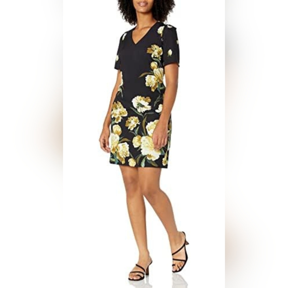 Adrianna Papell Golden Blossom Day Dress. (AP1D102017)